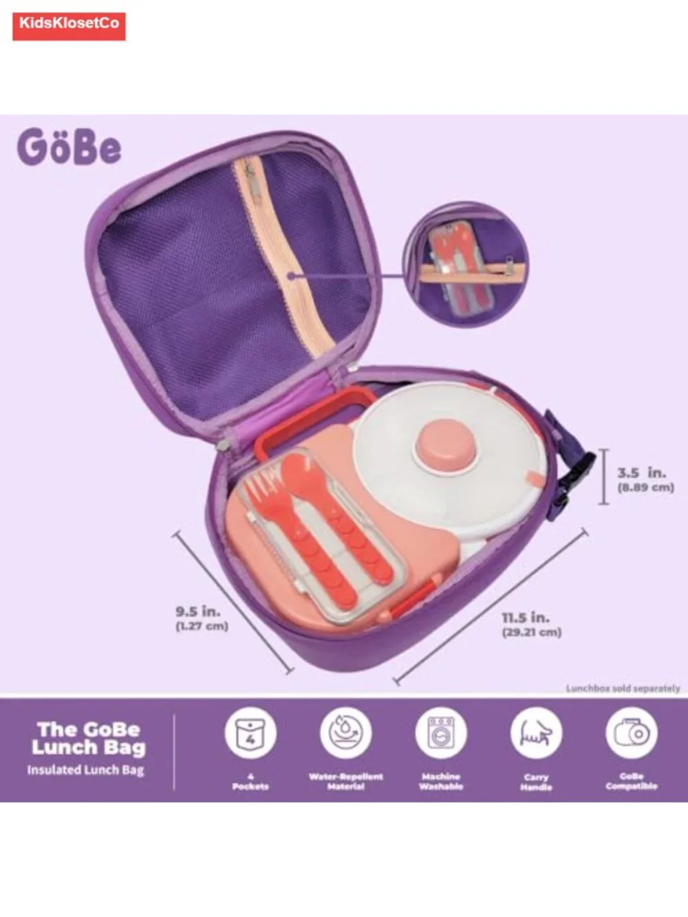 Insulated Neoprene Lunch Bag Machine Washable Large Bento Box Tote School Travel